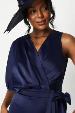 Lisa Tan Overlay Wrap Satin Jumpsuit