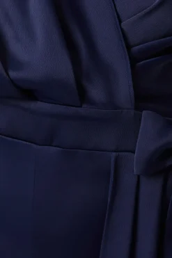 Lisa Tan Overlay Wrap Satin Jumpsuit