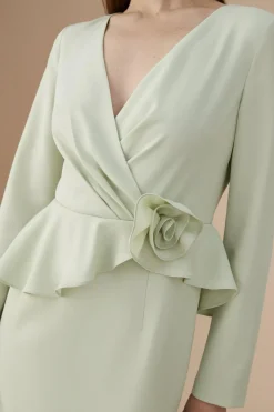 Lisa Tan Rose Detail Long Sleeve Pencil Dress