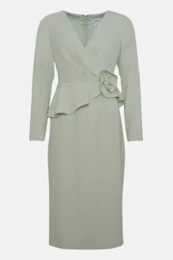 Lisa Tan Rose Detail Long Sleeve Pencil Dress