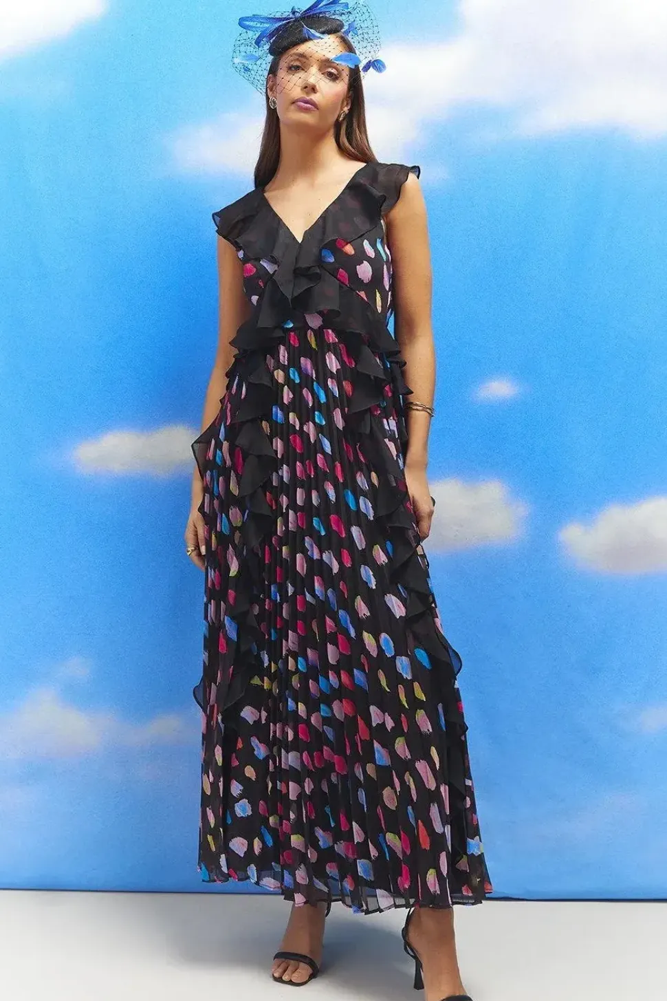 Lisa Tan Ruffle Spot Georgette Maxi Dress