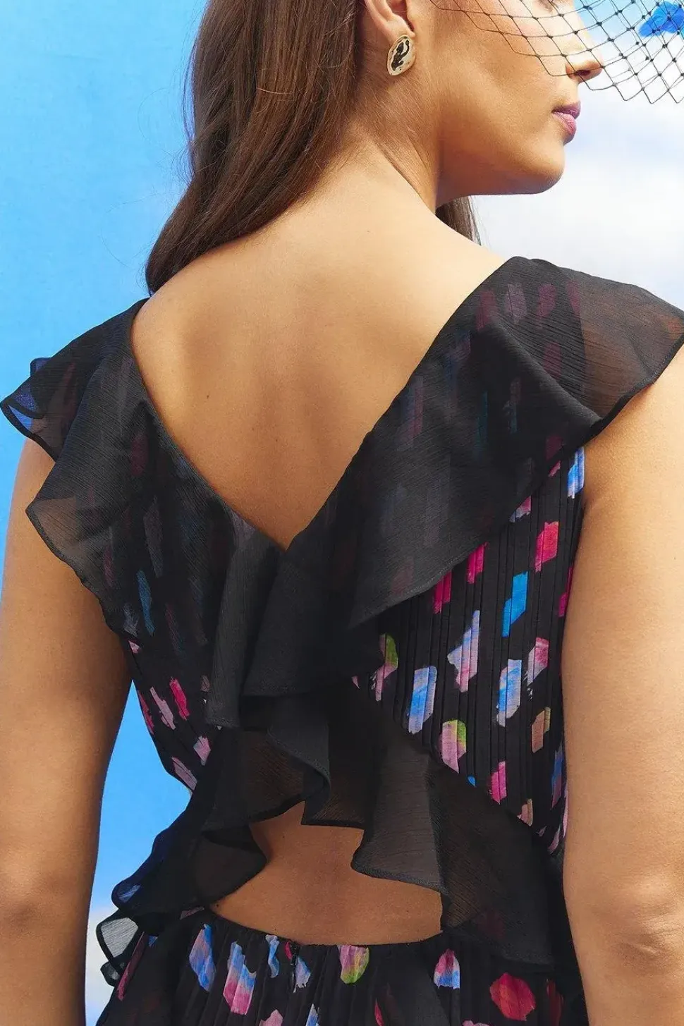 Lisa Tan Ruffle Spot Georgette Maxi Dress