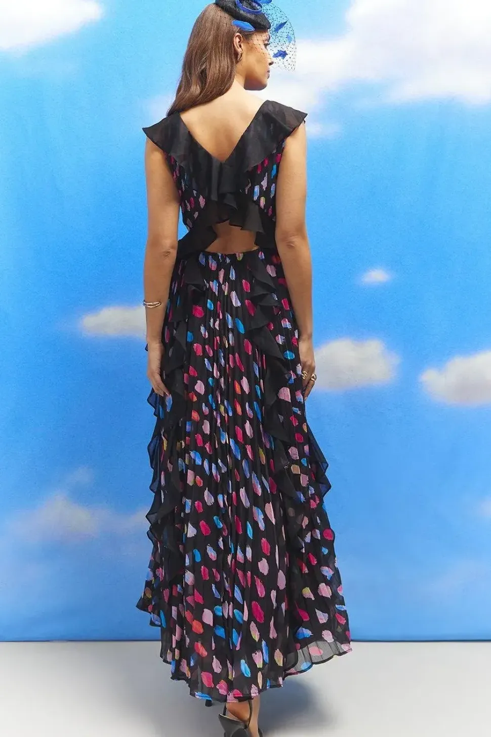 Lisa Tan Ruffle Spot Georgette Maxi Dress