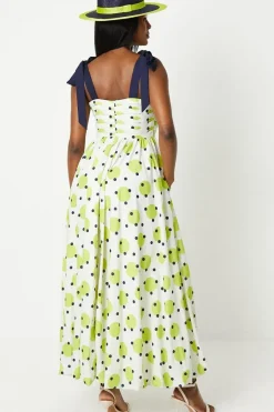 Lisa Tan Spot Print Balloon Hem Tie Shoulder Maxi Dress