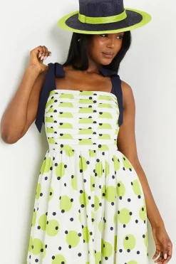Lisa Tan Spot Print Balloon Hem Tie Shoulder Maxi Dress