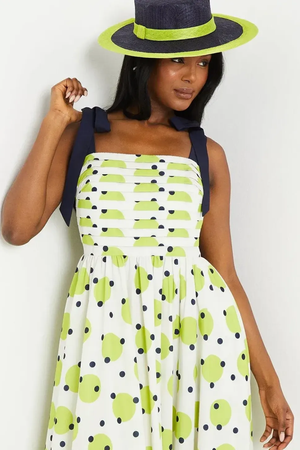 Lisa Tan Spot Print Balloon Hem Tie Shoulder Maxi Dress