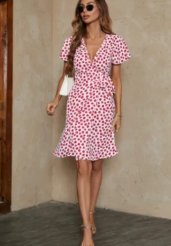 Little Floral Print Angel Sleeve Wrap Dress