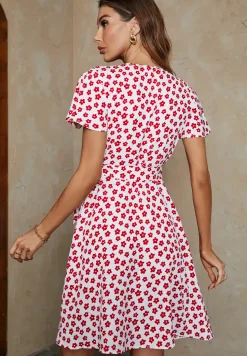 Little Floral Print Angel Sleeve Wrap Dress