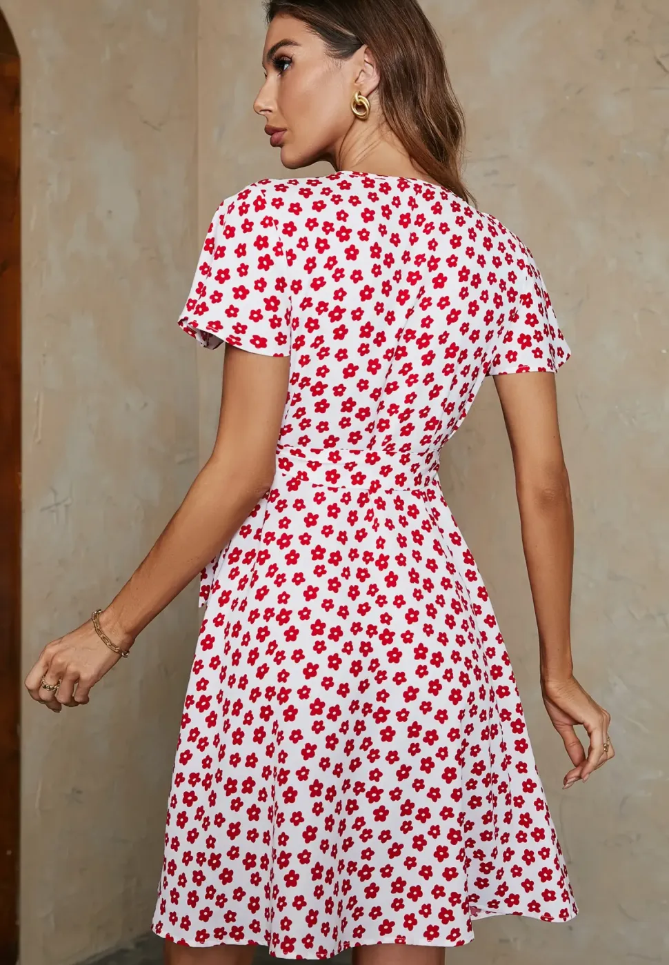 Little Floral Print Angel Sleeve Wrap Dress