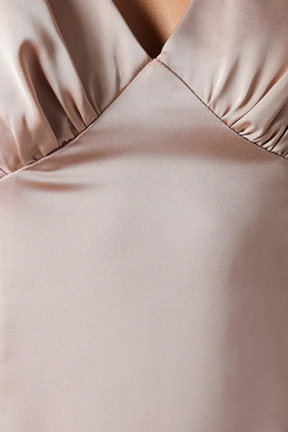 Long Blouson Sleeve V Neck Satin Bridesmaid Dress
