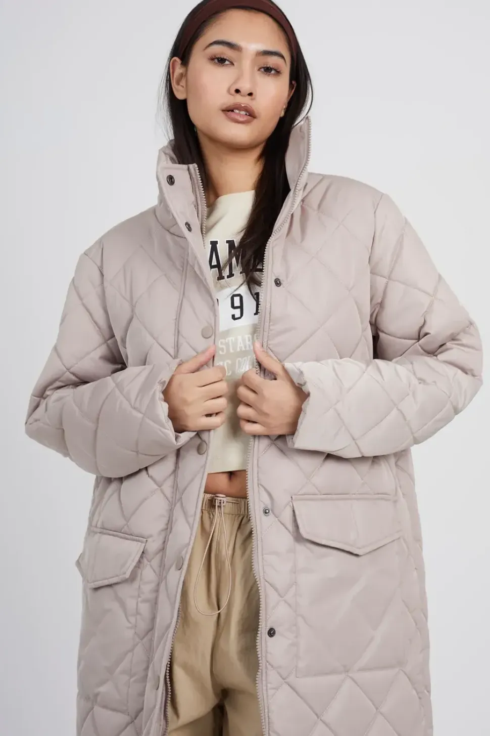 Long Diamond Quilted Jacket
