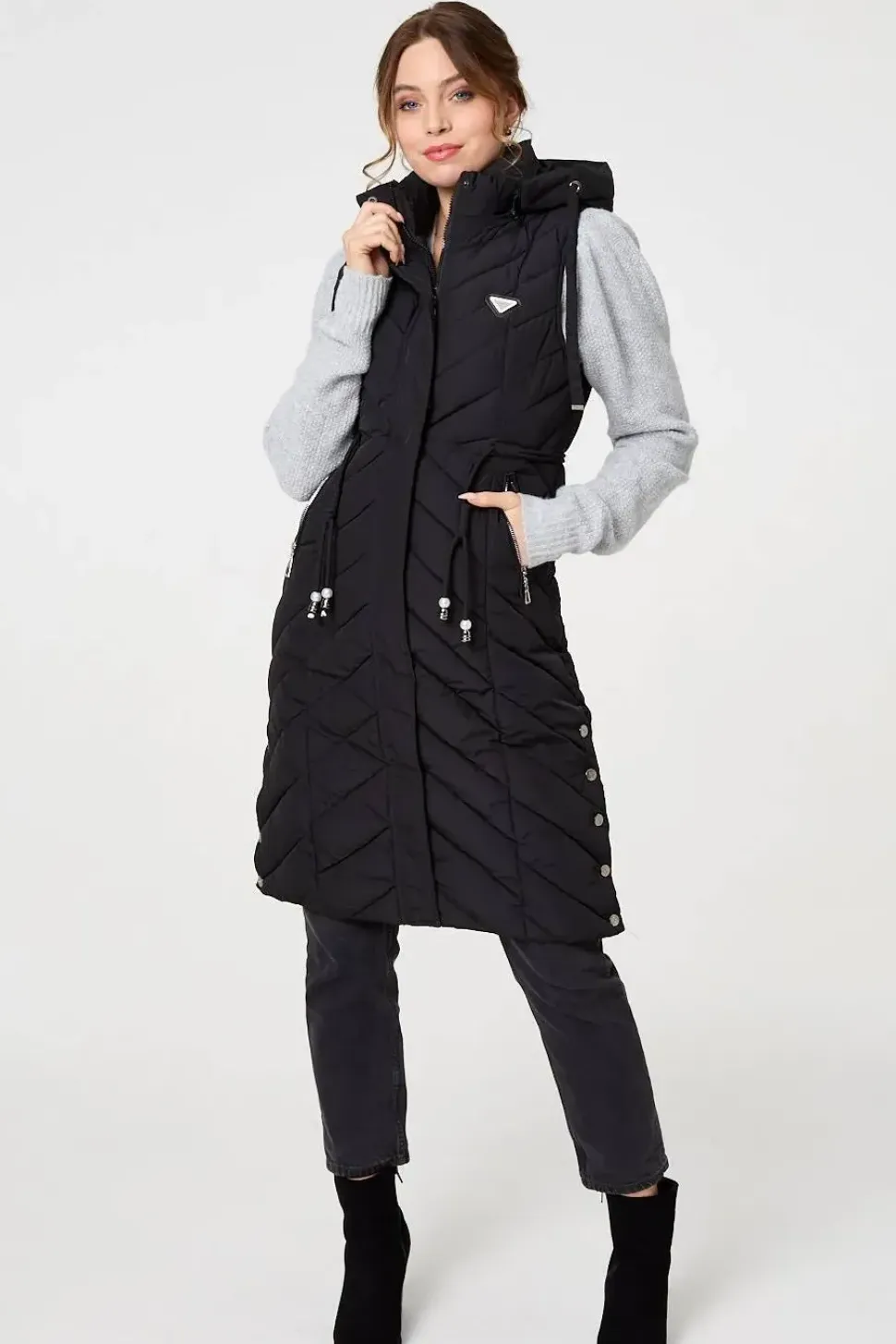 Longline Adjustable Waist Hooded Gilet