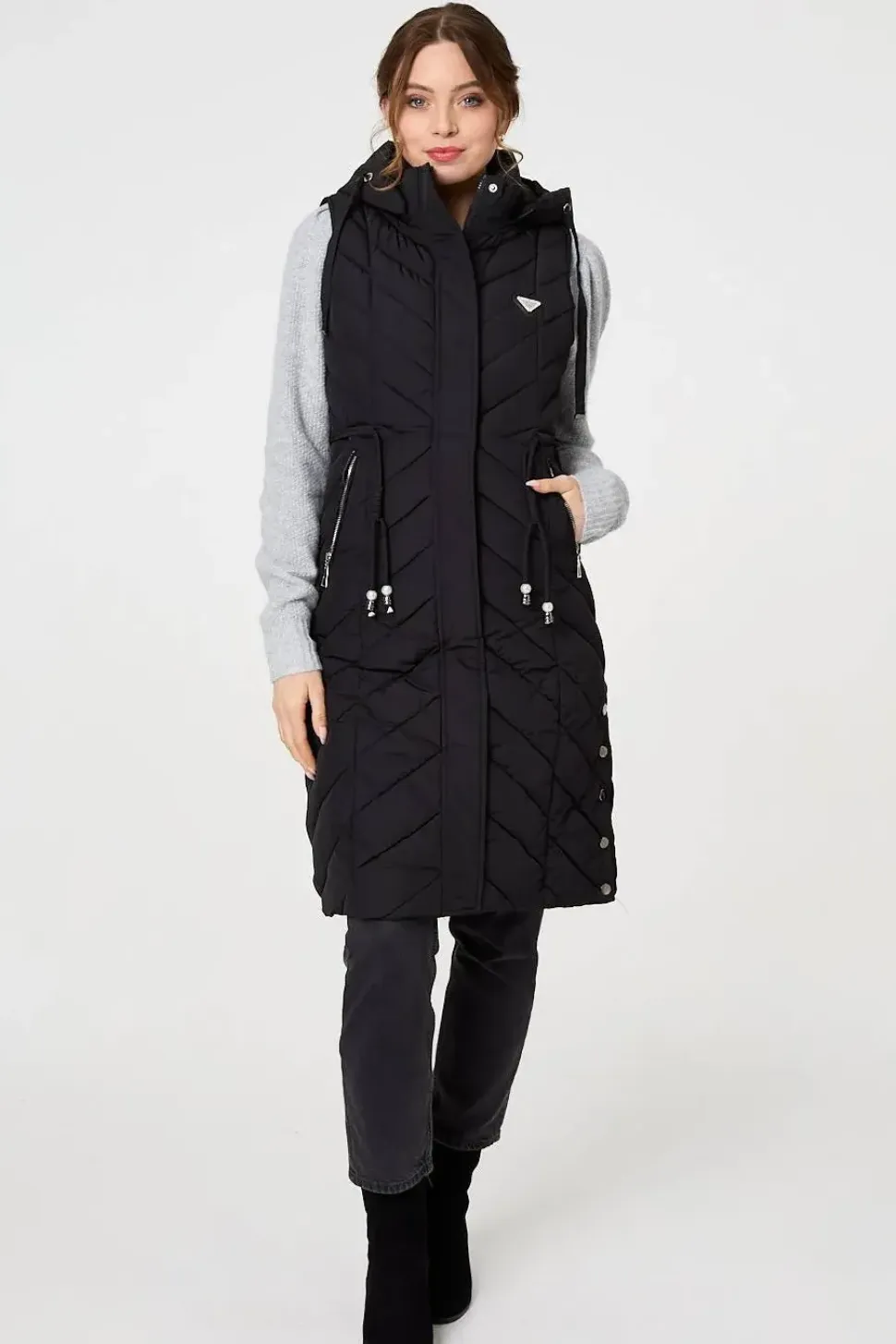 Longline Adjustable Waist Hooded Gilet