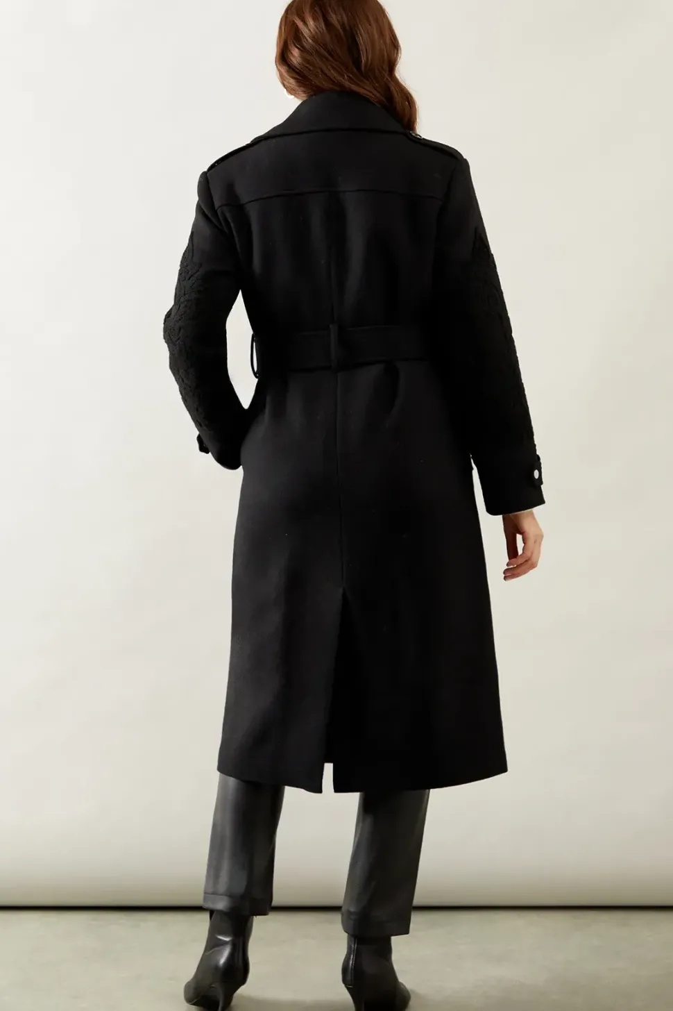 Longline Belted Embroidered Coat