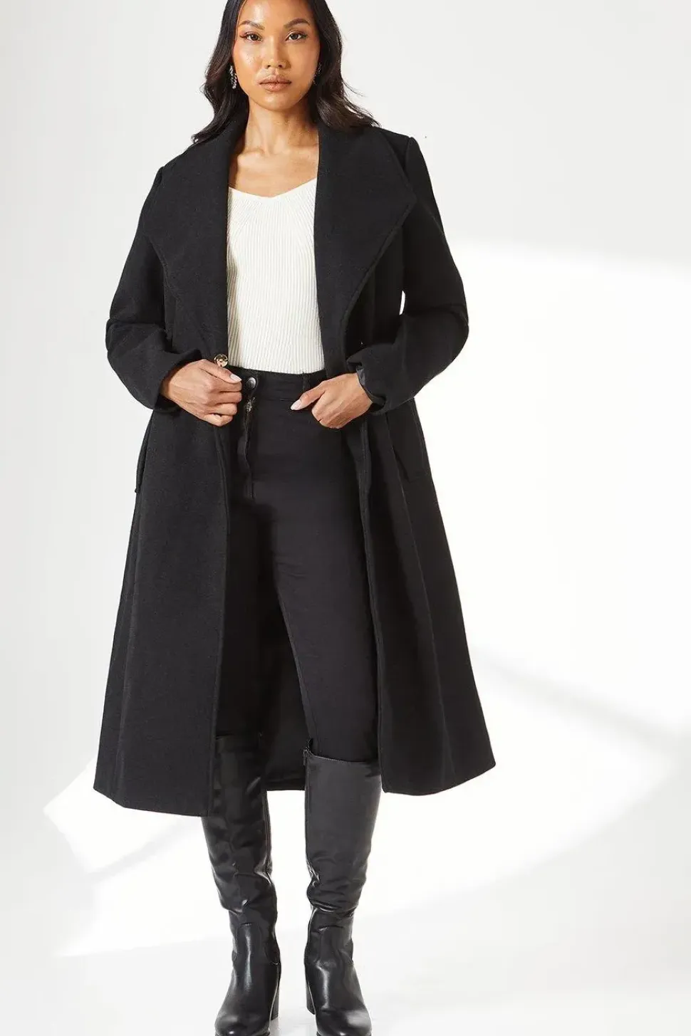 Longline Belted Wrap Coat