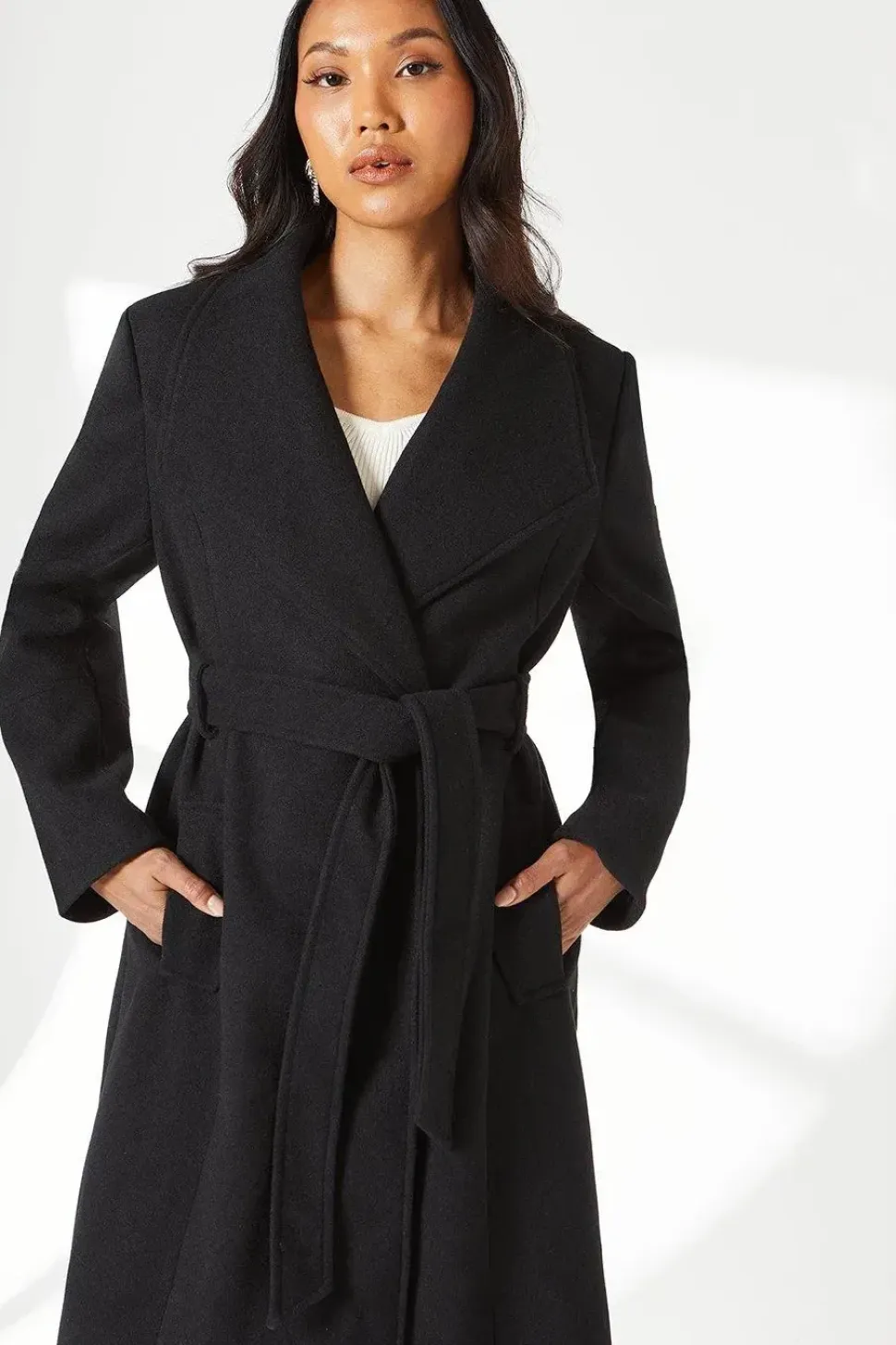 Longline Belted Wrap Coat