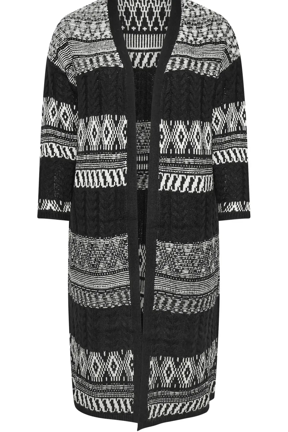 Longline Fairisle Cable Knit Cardigan