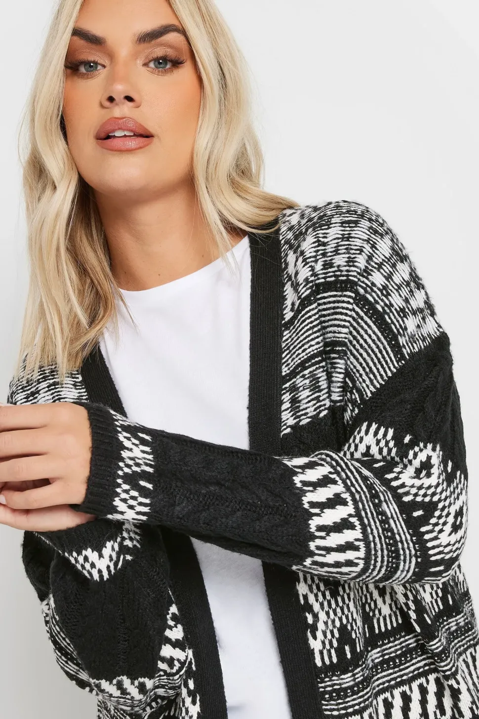 Longline Fairisle Cable Knit Cardigan
