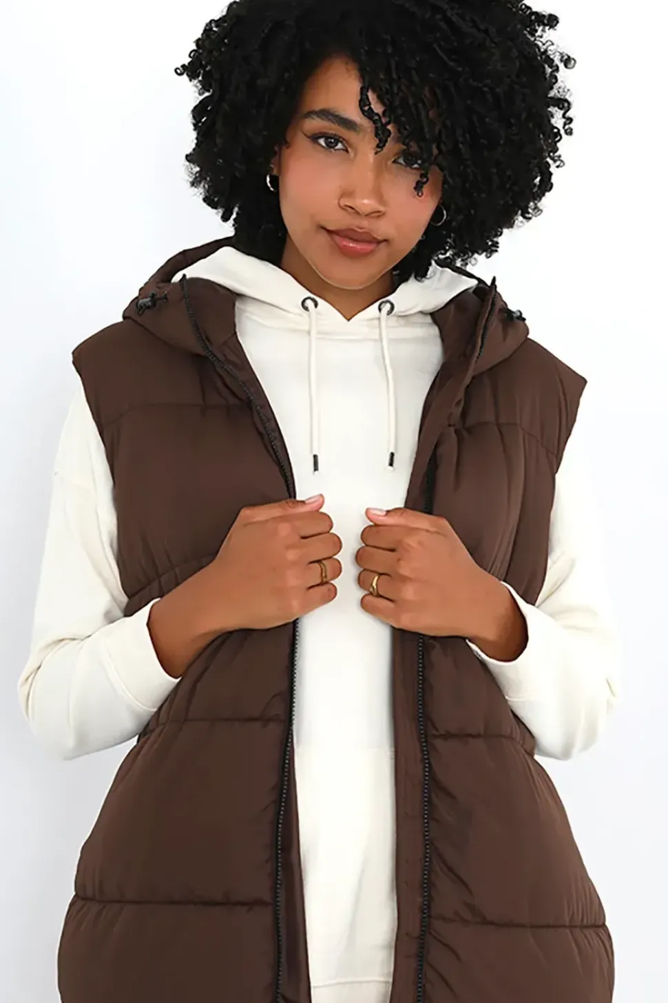 Longline Gilet With Fixed Hood