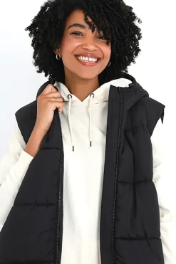 Longline Gilet With Fixed Hood