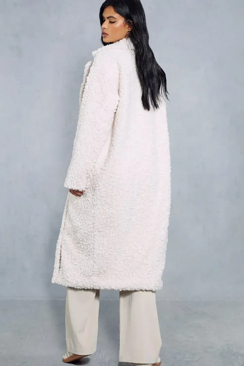Longline Oversized Collar Teddy Fur Coat