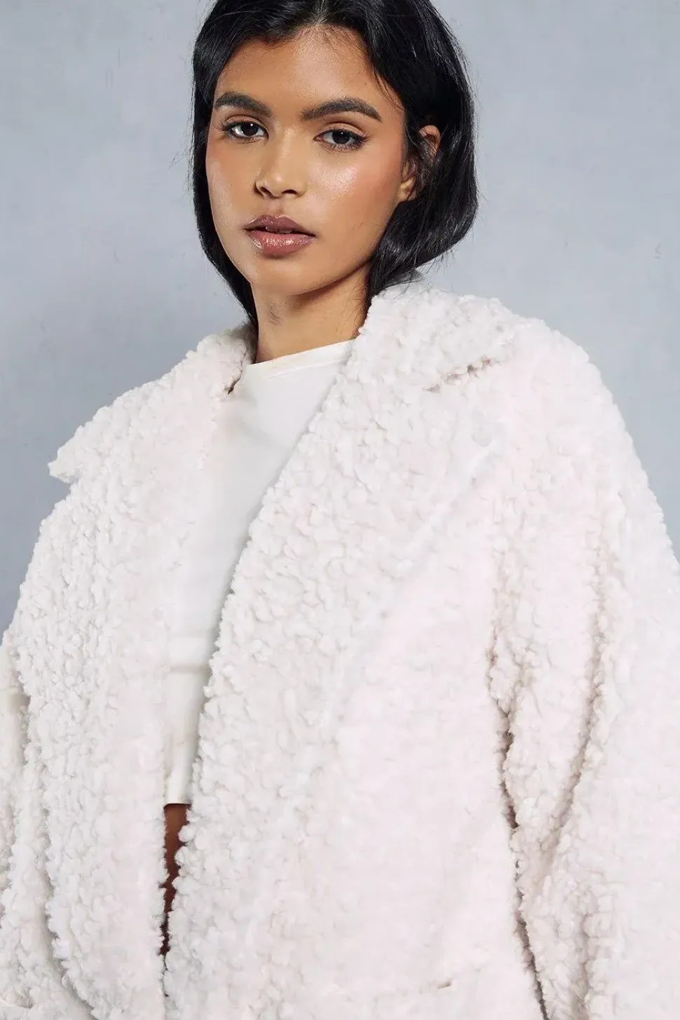 Longline Oversized Collar Teddy Fur Coat