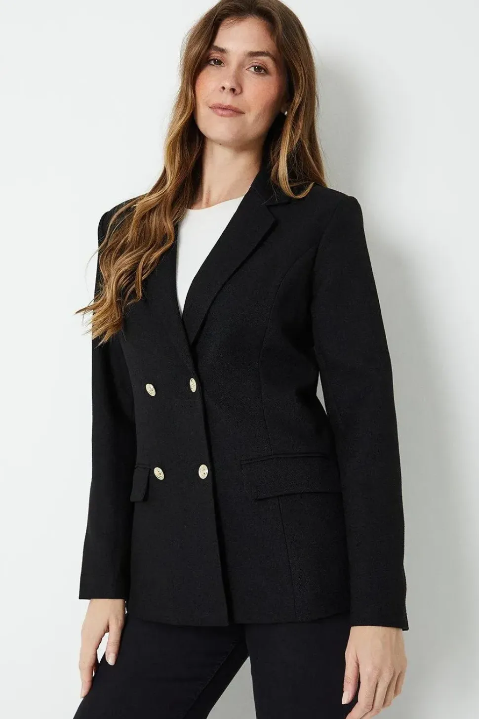 Longline Textured Double Breasted Blazer