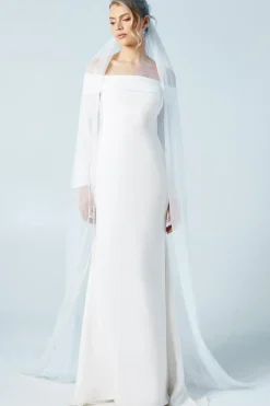 Long Sleeve Bardot Crepe Maxi Wedding Dress