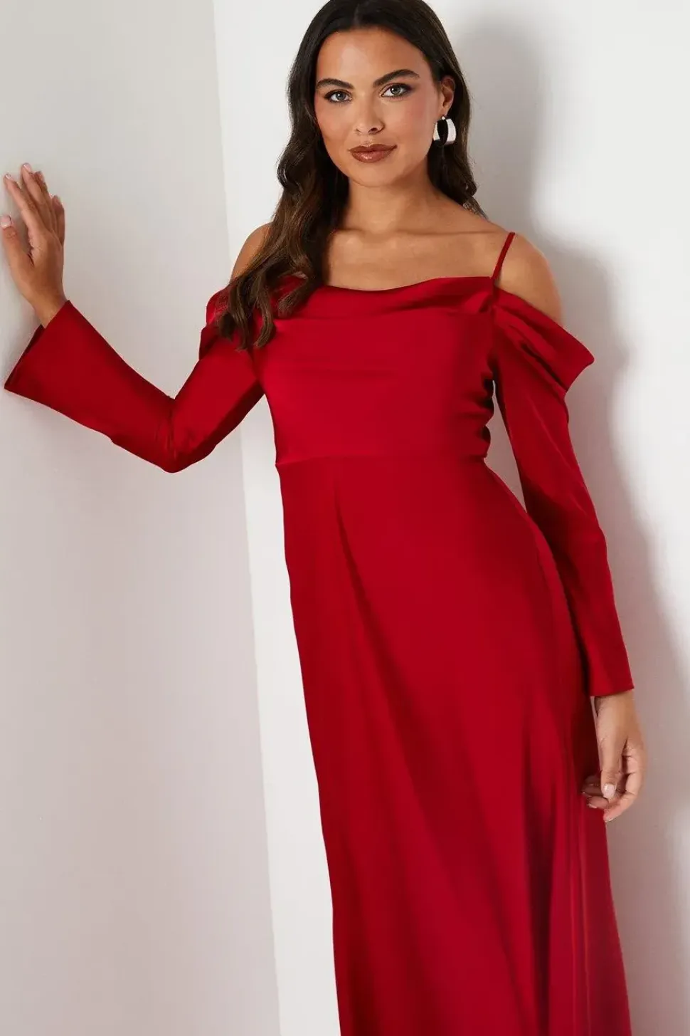 Long Sleeve Cowl Neck Satin Maxi Dress
