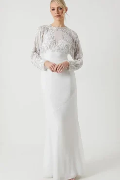 Long Sleeve Embellished Bodice Wedding Dress