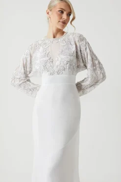 Long Sleeve Embellished Bodice Wedding Dress