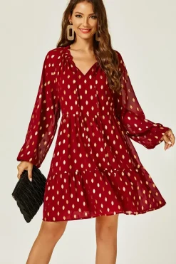 Long Sleeve Gold Foil Smock Mini Dress
