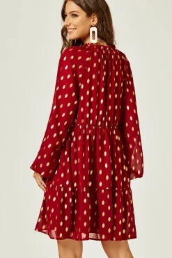 Long Sleeve Gold Foil Smock Mini Dress