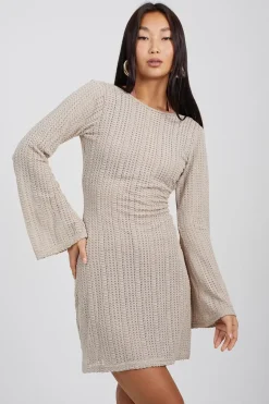 Long Sleeve Knitted Mesh Mini Dress