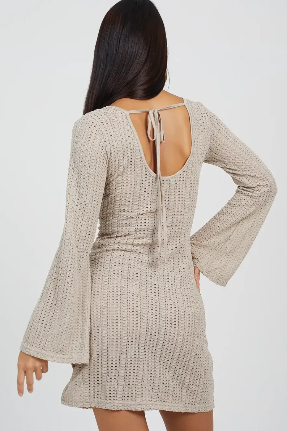 Long Sleeve Knitted Mesh Mini Dress