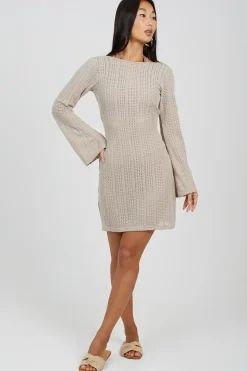 Long Sleeve Knitted Mesh Mini Dress