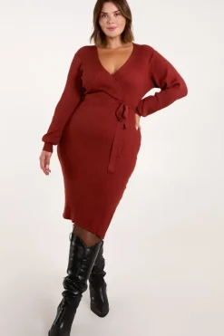 Long Sleeve Knitted Wrap Dress