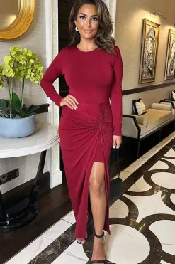 Long Sleeve Knot Skirt Bodycon Midi Dress