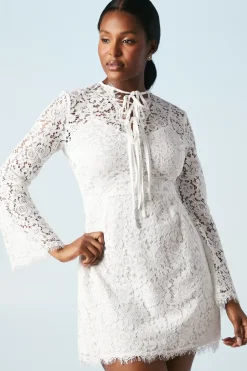 Long Sleeve Lace High Neck Bridal Mini Dress