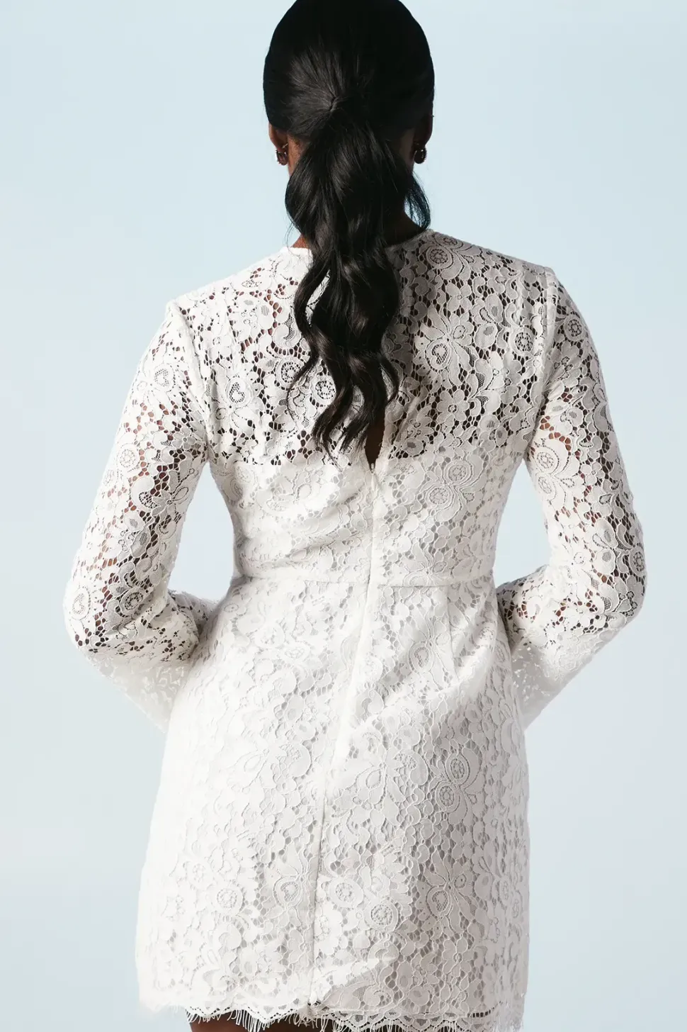 Long Sleeve Lace High Neck Bridal Mini Dress