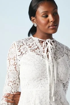 Long Sleeve Lace High Neck Bridal Mini Dress