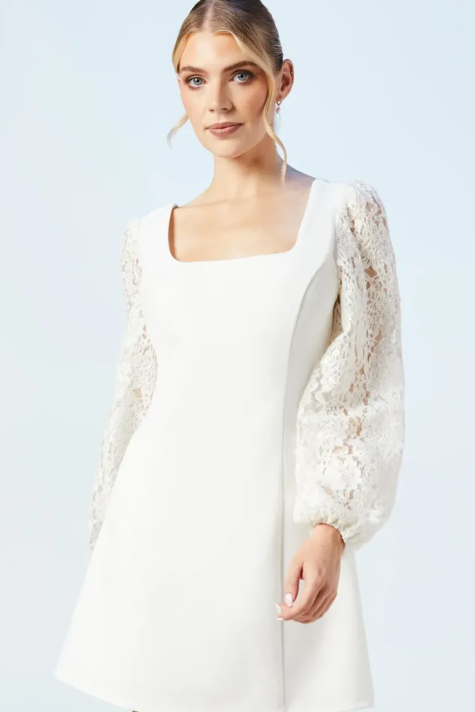 Long Sleeve Lace Sequin Bridal Mini Dress