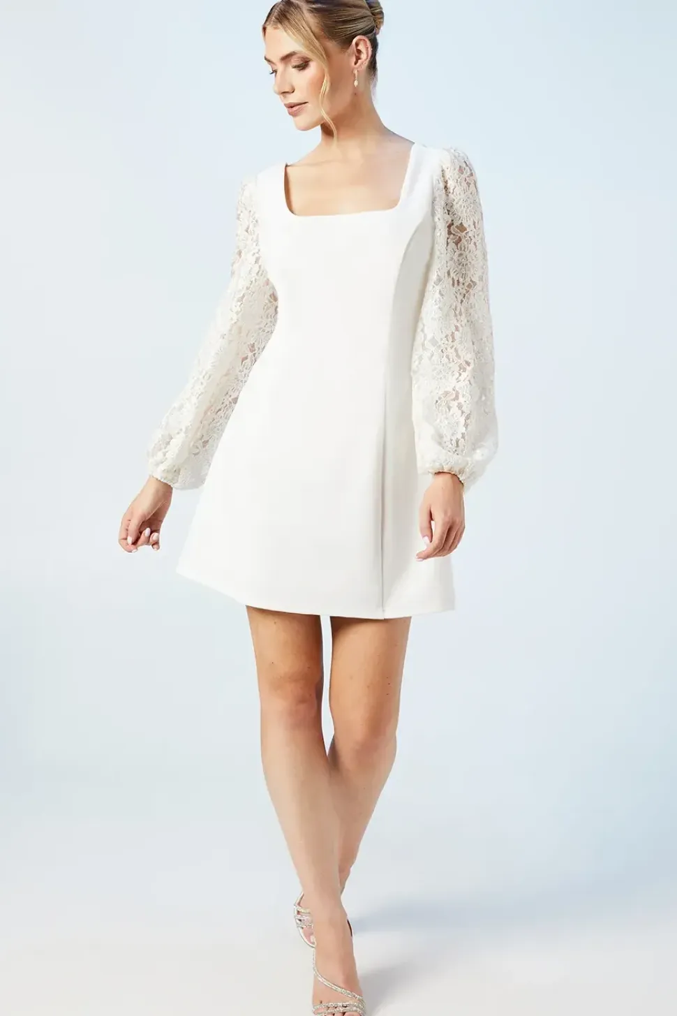 Long Sleeve Lace Sequin Bridal Mini Dress