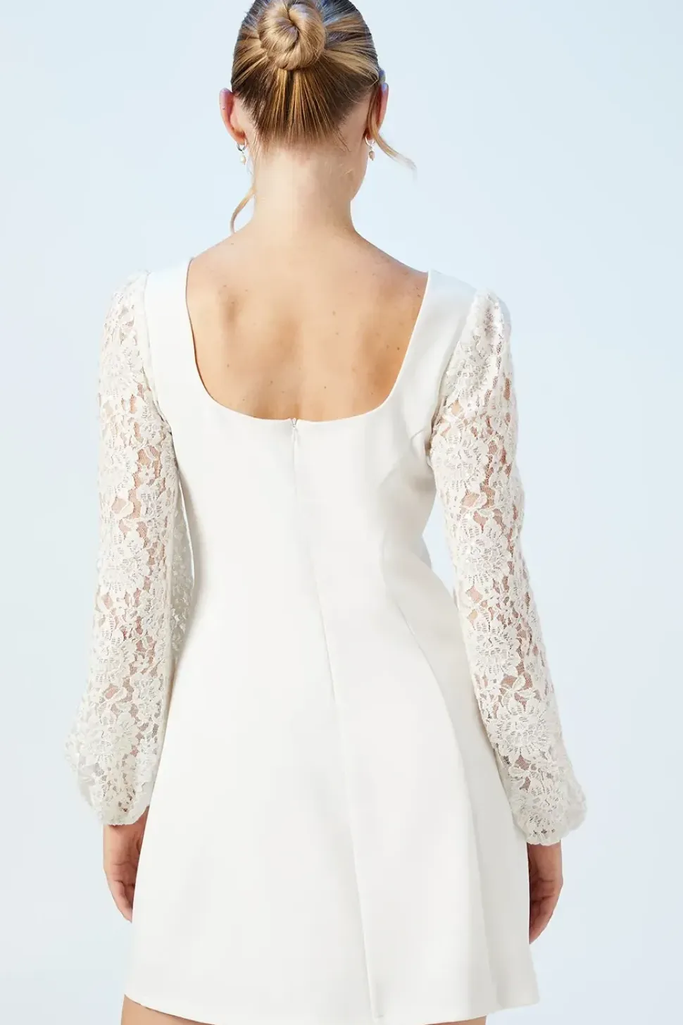 Long Sleeve Lace Sequin Bridal Mini Dress