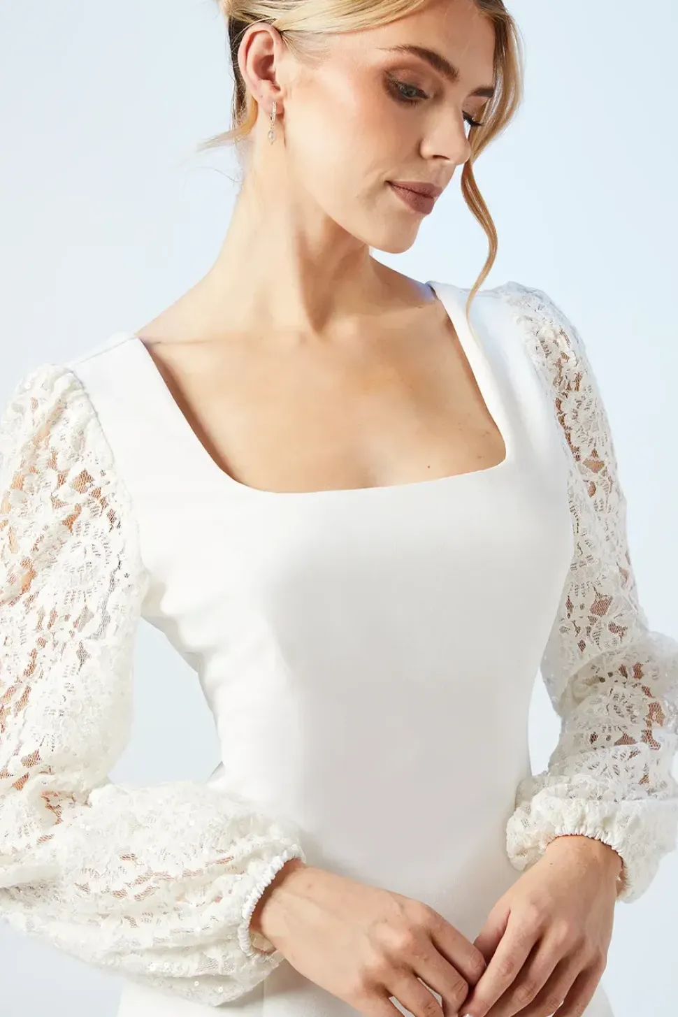 Long Sleeve Lace Sequin Bridal Mini Dress
