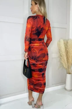 Long Sleeve Mesh Bodycon Midi Dress