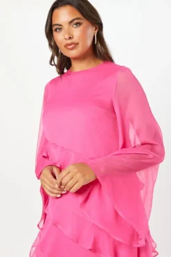 Long Sleeve Ruffle Chiffon Midi Wedding Guest Dress