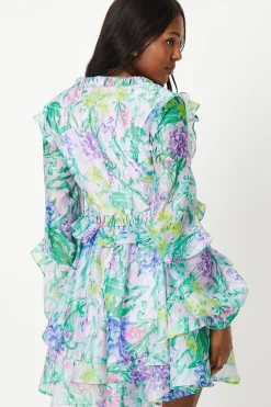 Long Sleeve Ruffle Detail Mini Dress