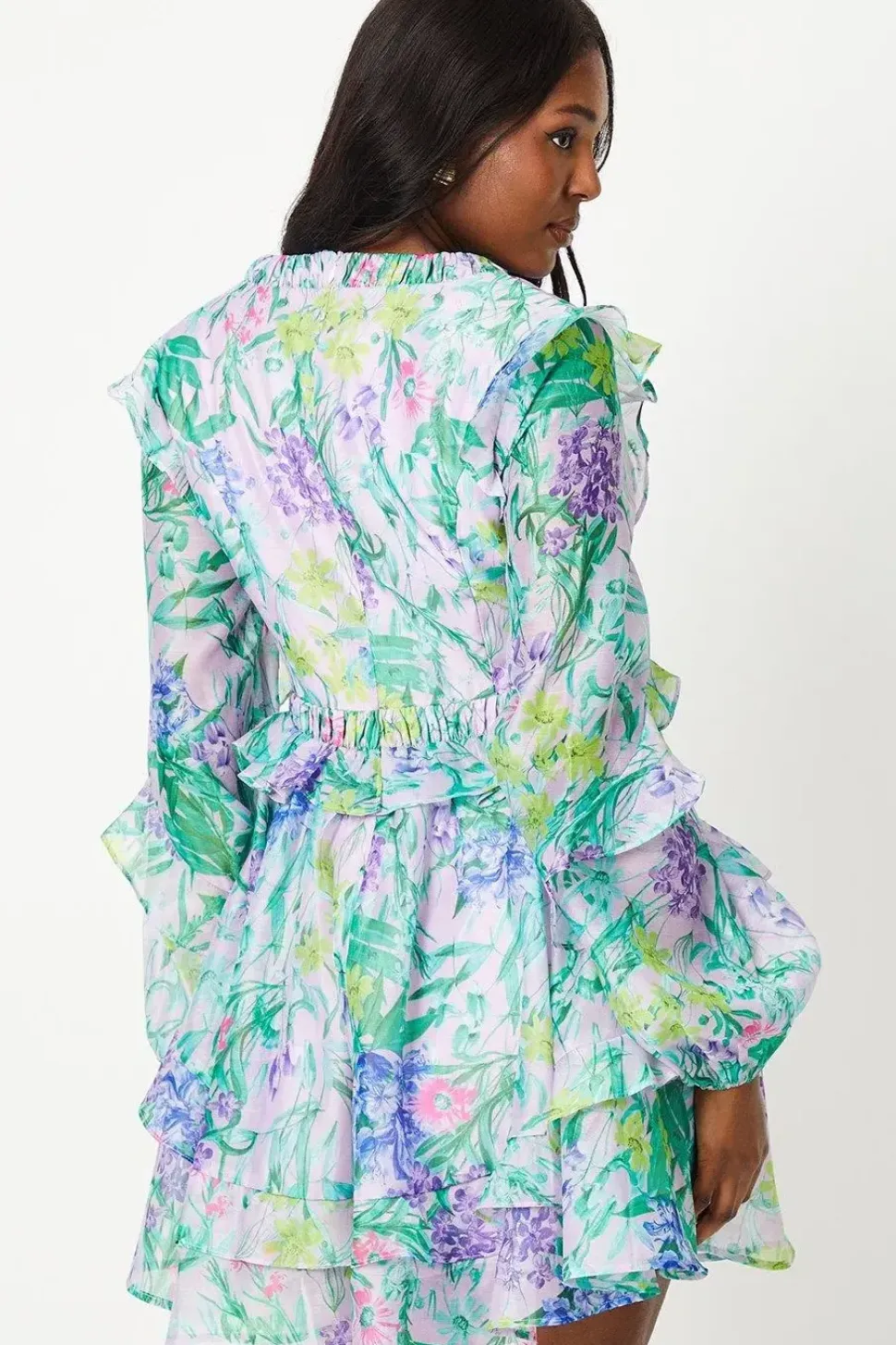 Long Sleeve Ruffle Detail Mini Dress