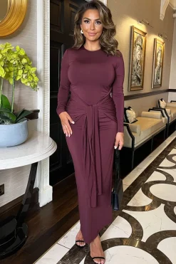 Long Sleeve Sash Bodycon Midi Dress